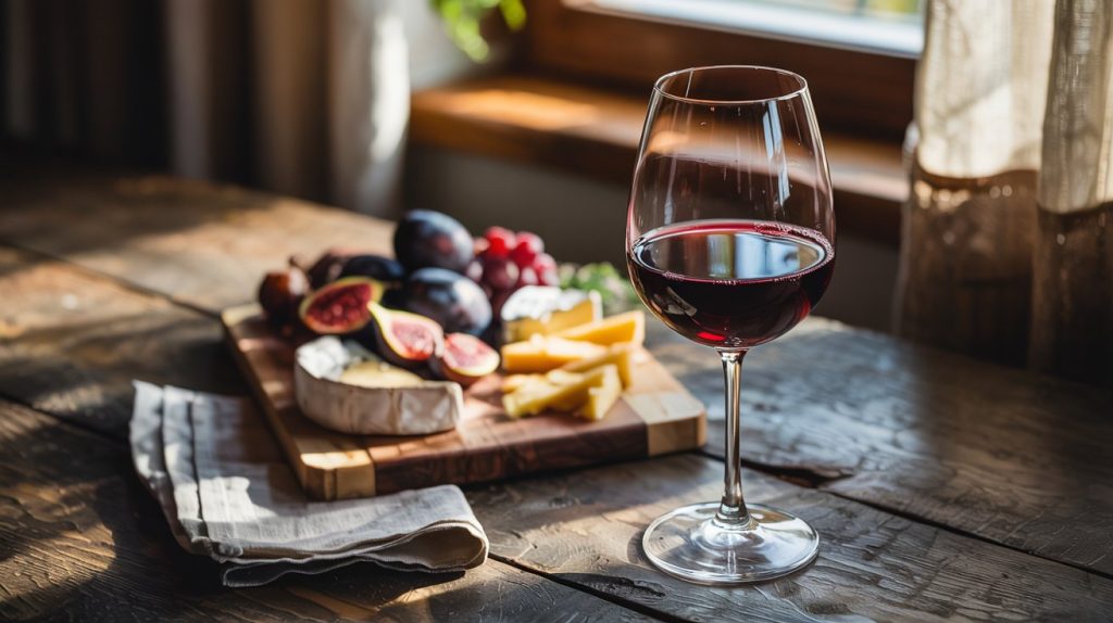 shiraz wine glass and charcuterie board